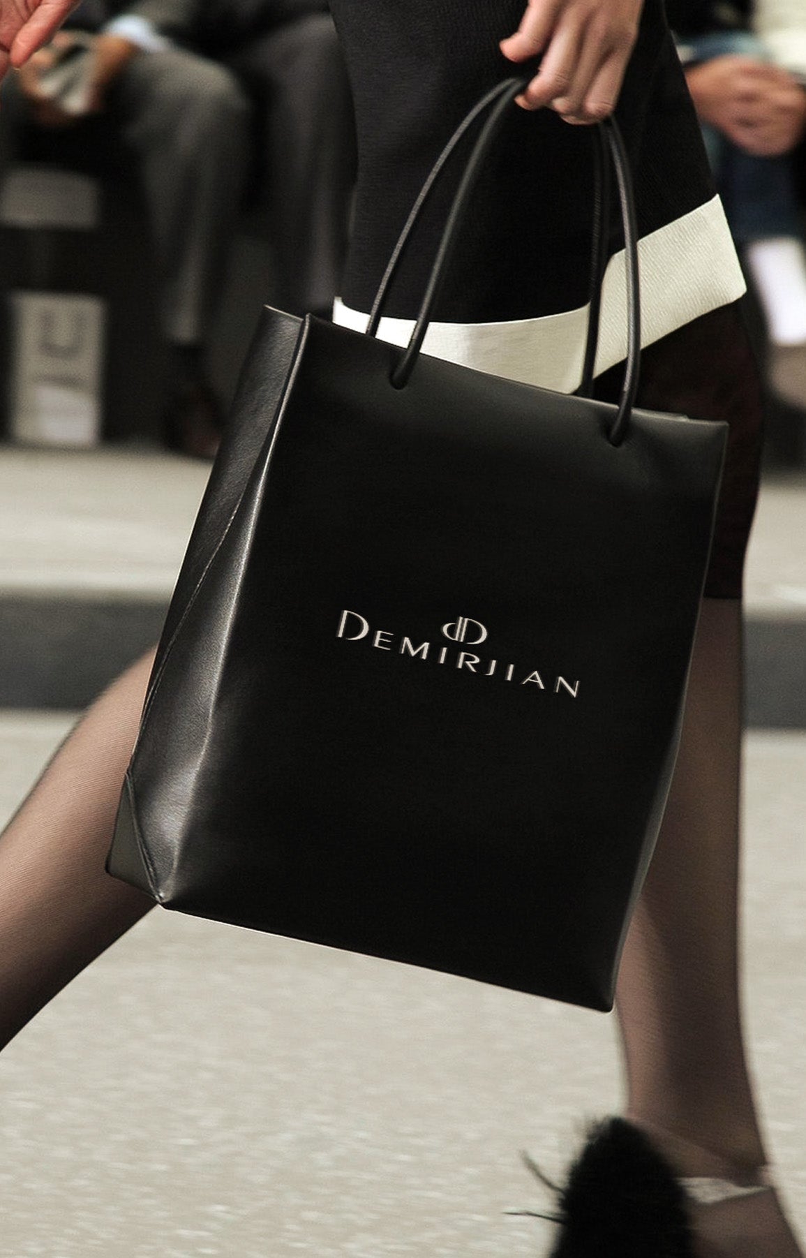 Person carrying a Demirjian shopping bag.
