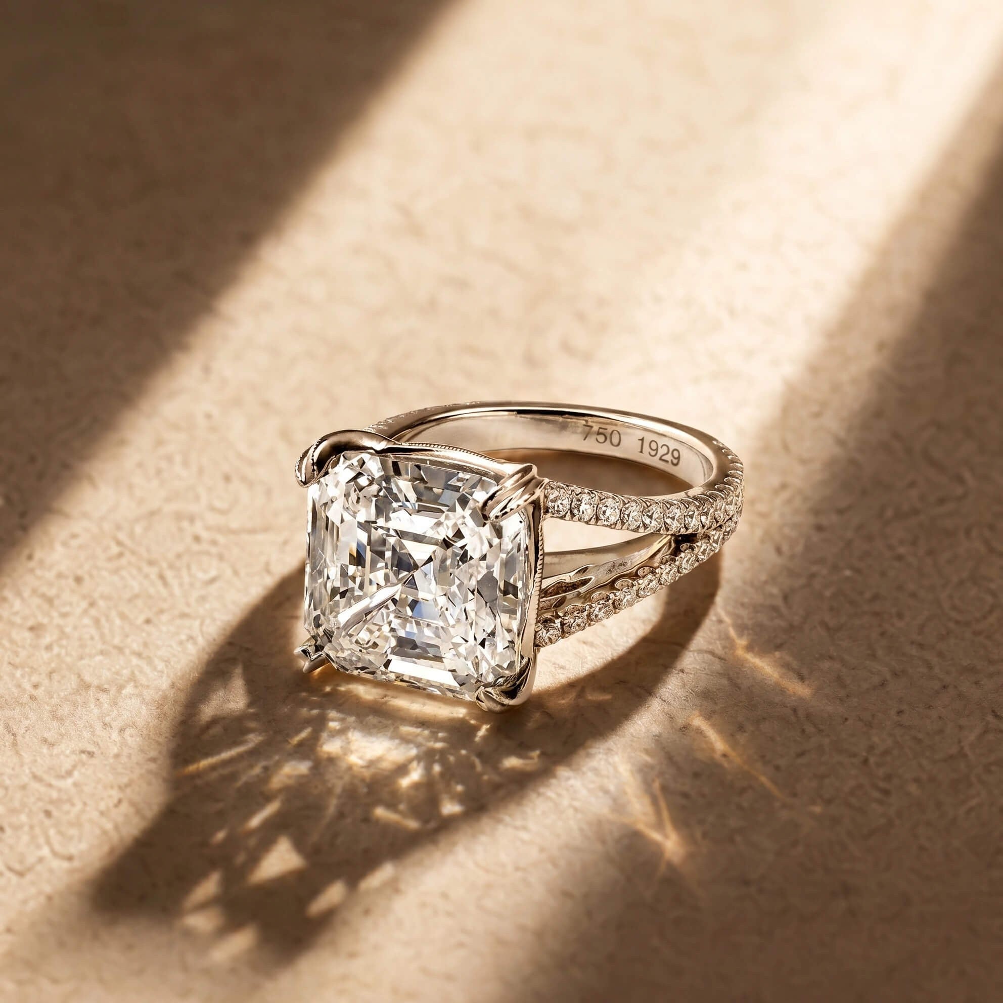 Demirjian unique custom engagement ring featuring a large cushion-cut diamond on a delicate pavé split-shank band.